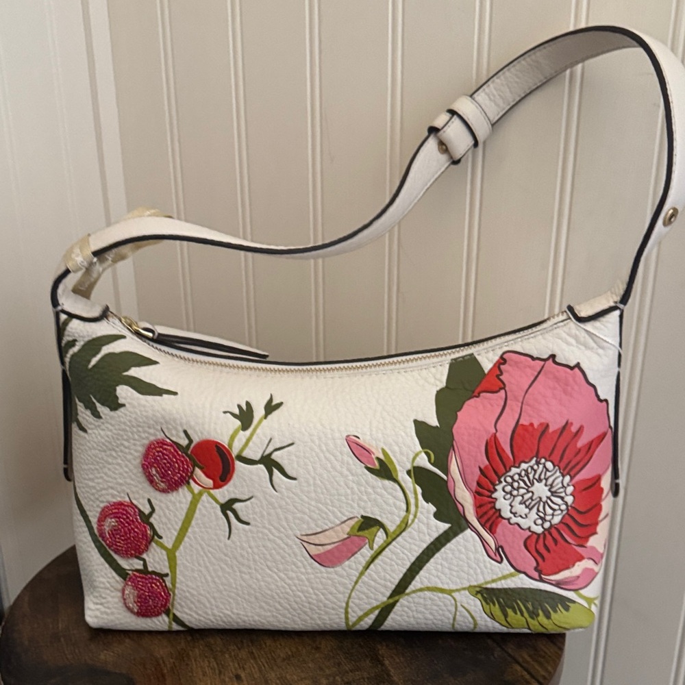 Vera Bradley Roxbury Crescent Floral White and Pink Women's Bag